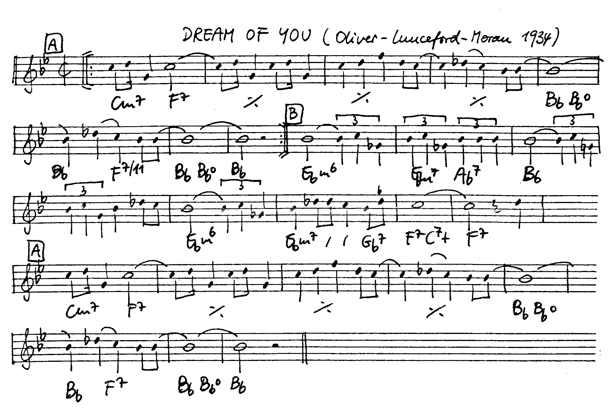 dream of you free jazz leadsheet - Courtesy of the Jungle Jazz Band